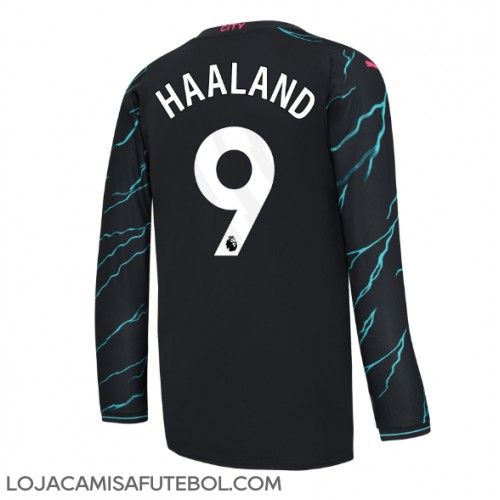 Camisa de Futebol Manchester City Erling Haaland #9 Equipamento Alternativo 2023-24 Manga Comprida